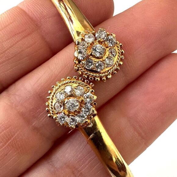 Gold tone rhinestone bangle bracelet - Picture 2 of 8